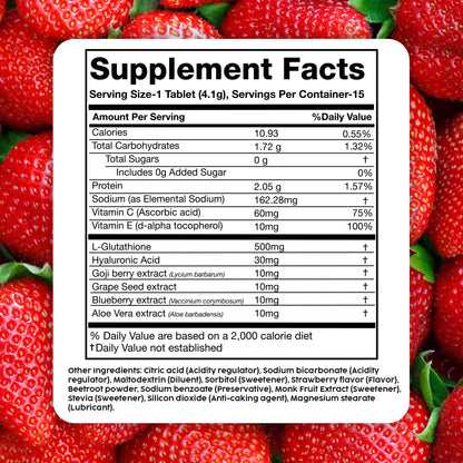PLIX Glowy Skin 500mg Glutathione Supplement with Hyaluronic Acid, Vitamin C, E & Berries | 30 Effervescent Tablets, Strawberry Flavor PLIX - THE PLANT FIXBuy Supplements Australia