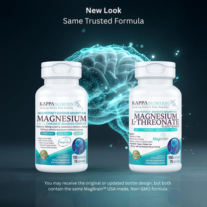 Kappa Nutrition Powered by Magbrain™ Magnesium L-Threonate Plant-Based, 150 Vegan Capsules, 420mg Elemental Magnesium (3 Capsules) from 2,253mg, Brain, Sleep & Muscle Support. KAPPA NUTRITIONBuy Supplements Australia
