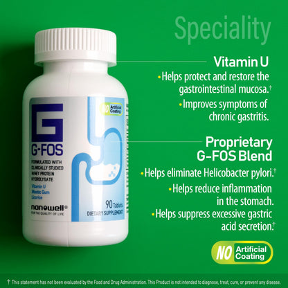 NANOWELL G-FOS Digestive Health Supplement, Vitamin U - 90 Tablets X 2 Bottles for 2 Months (180 Count) NANOWELLBuy Supplements Australia