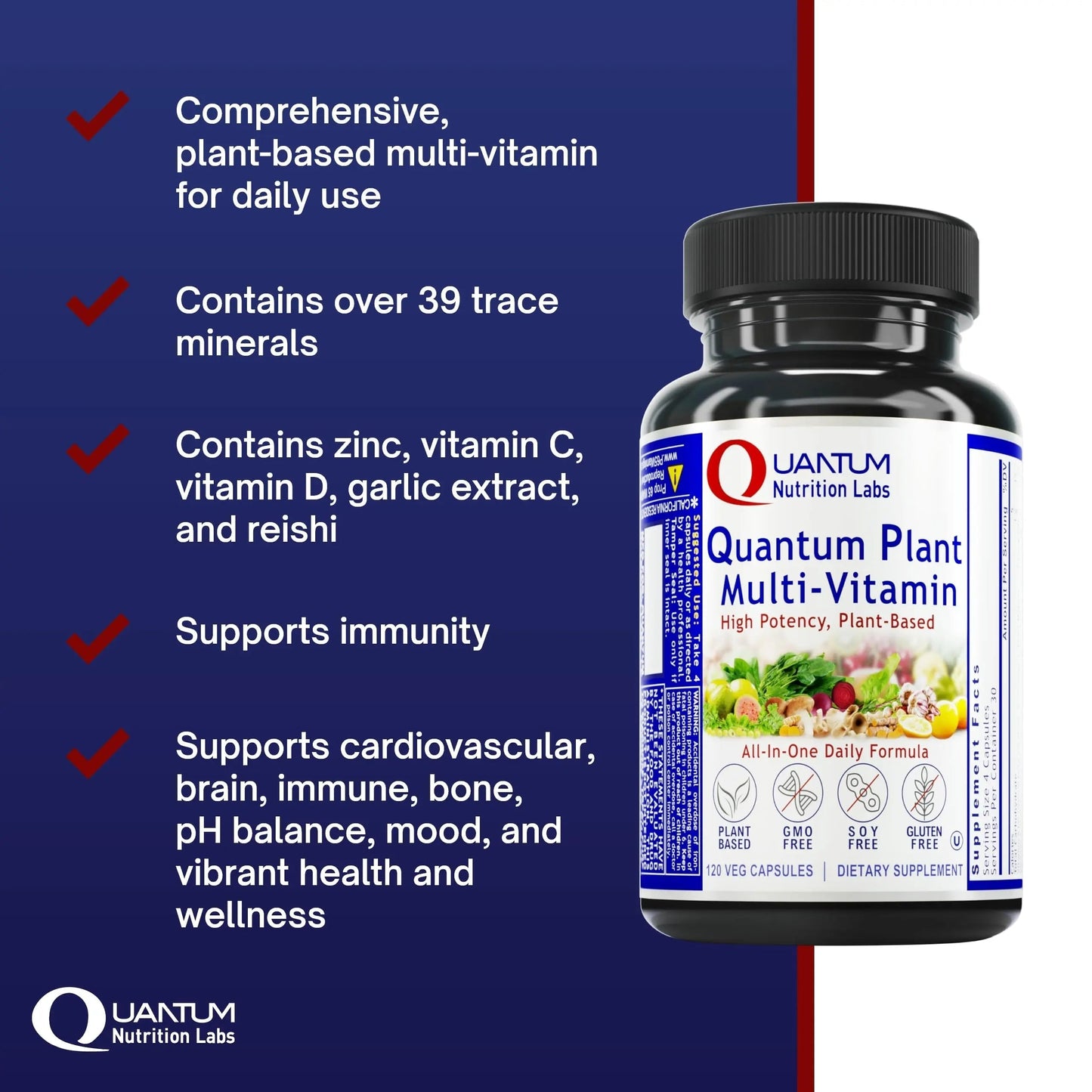 QNL Quantum Plant Multi-Vitamin - Complete Multivitamin - Immune Support for Adults - Natural Multivitamin for Men & Women Quantum NutritionBuy Supplements Australia