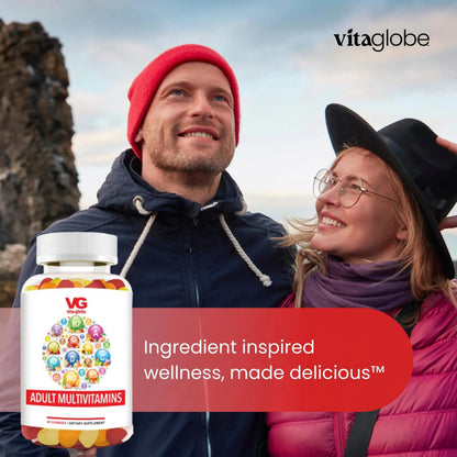 VITA GLOBE Adult Multivitamin Gummies – 9 Daily Vitamins with C, D, E, B6, B12, Folate & Biotin | Delicious Juicy Trio Orange VITA GLOBE