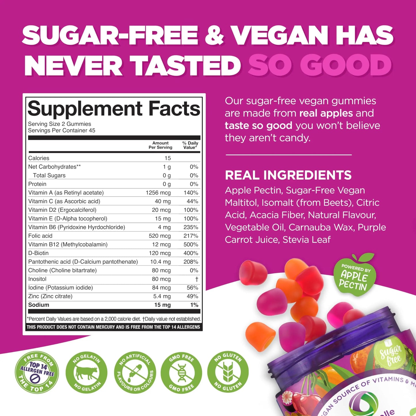 NUTRAMIN Daily Vegan Keto Multivitamin Gummies Non-GMO Natural Vitamin C, D + Zinc for Immunity, Plant-Based, Sugar-Free NutracelleBuy Supplements Australia