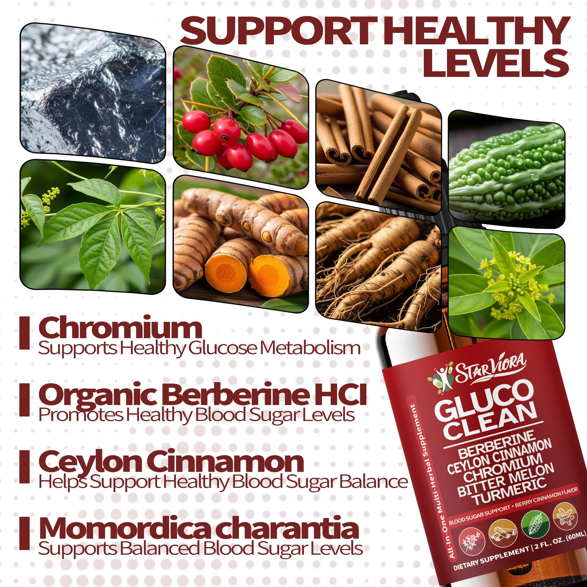 StarViora Gluco Clean Sugar-Free Herbal Blend with Berberine & Chromium, Bitter Melon, Ginseng and Alpha Lipoic Acid for Daily Wellness StarVioraBuy Supplements Australia