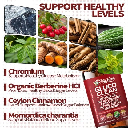 StarViora Gluco Clean Sugar-Free Herbal Blend with Berberine & Chromium, Bitter Melon, Ginseng and Alpha Lipoic Acid for Daily Wellness StarVioraBuy Supplements Australia