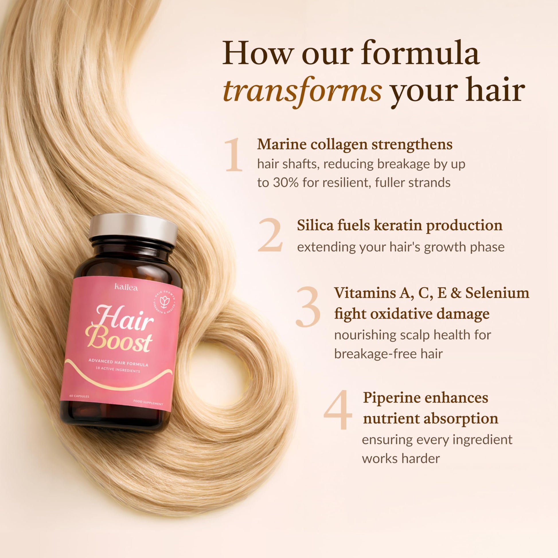 18-in-1 Hair Growth Supplement | Collagen, Hyaluronic Acid, Nettle, Silica, Biotin, Grape Seed Extract, Bamboo | Stronger, Thicker, Longer Hair – Supports Hair Volume, Shine, Scalp & Nail Health kaileaBuy Supplements Australia