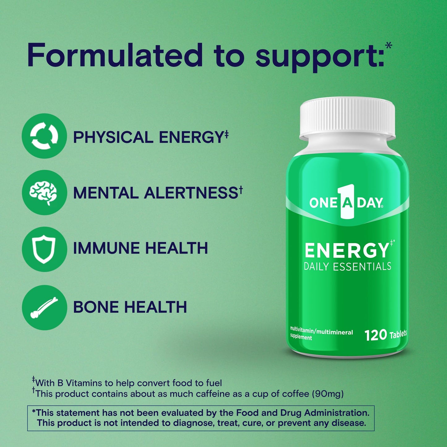 One A Day Energy Daily Essentials Multivitamin, Energy Supplement to Support Mental Alertness and Immune Health with Vitamins A C, D, E, Zinc and Caffeine, 120 Count ONE A DAYBuy Supplements Australia