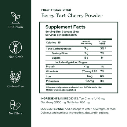 Eclectic Herb - Berry Tart Cherry Powder | Joint Support Supplement | Superfood Vitamin & Mineral Supplement | Freeze Dried, Vegan, Non-GMO, Gluten-Free (5.1 oz | 144 g) ECLECTIC INSTITUTEBuy Supplements Australia