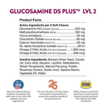 NaturVet – Glucosamine DS Plus - Level 2 Moderate Care – Supports Healthy Hip & Joint Function – Enhanced with Glucosamine, MSM & Chondroitin – for Dogs & Cats – 240 Soft Chews NaturVetBuy Supplements Australia