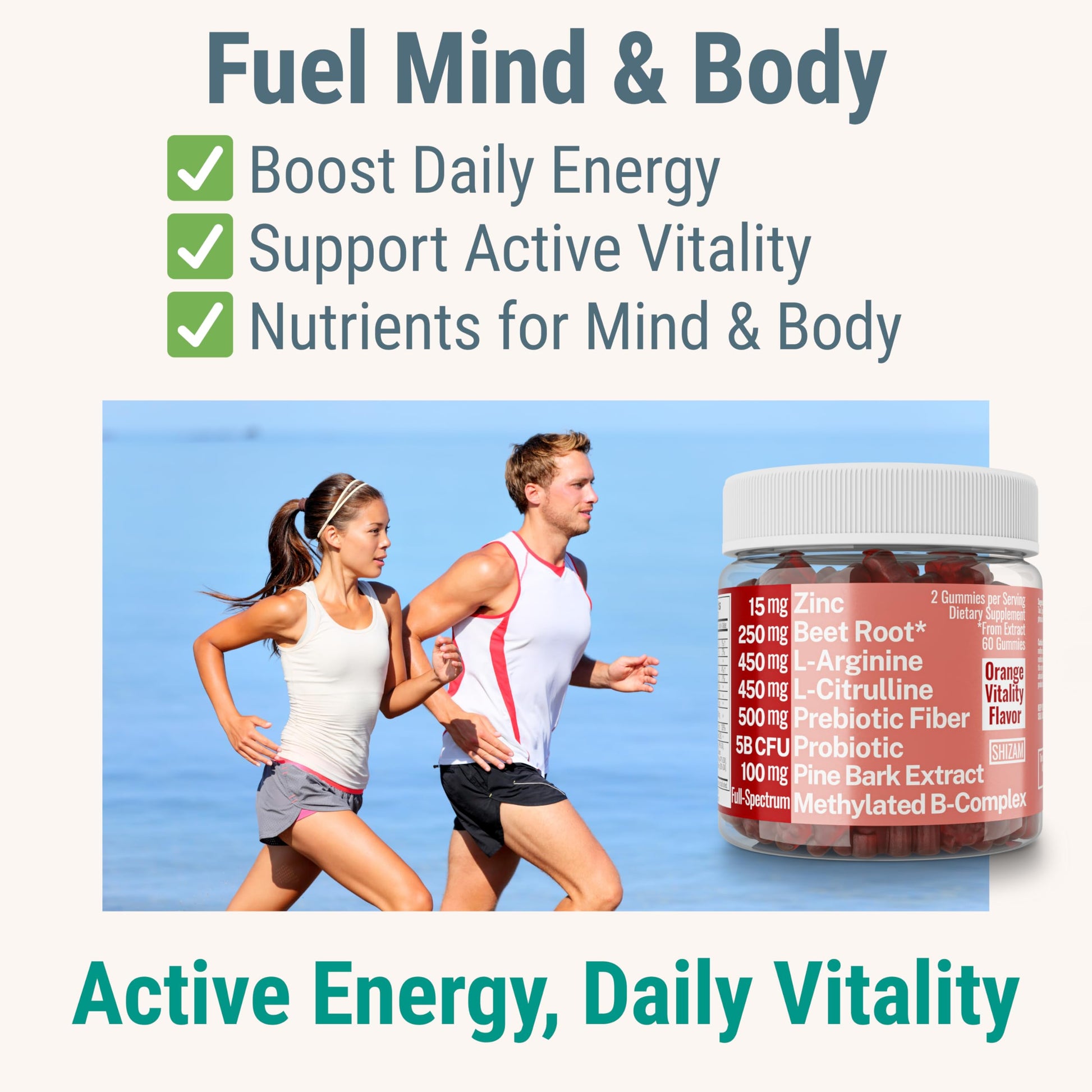Pine Bark Extract L-Arginine L-Citrulline Beetroot Probiotic Fiber Methylated B Complex Zinc Gummies for Women Men Adults Kids w. Chicory Root Inulin 5-MTHF B6 P5P Powder Capsule Pill Supplement Alt SHIZAMBuy Supplements Australia