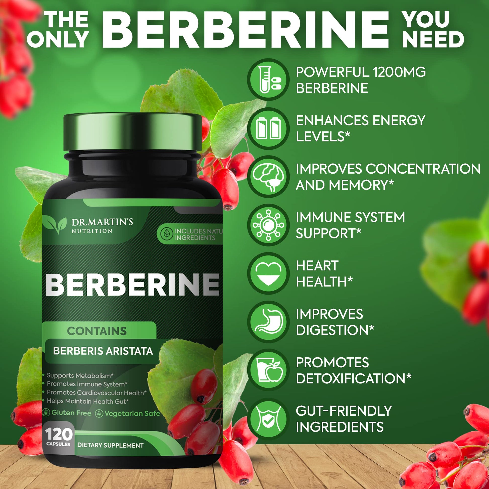 Potent 1200mg Berberine Supplement | 120 Capsules | Berberine HCL Supplement For Healthy DR. MARTIN'S NUTRITIONBuy Supplements Australia