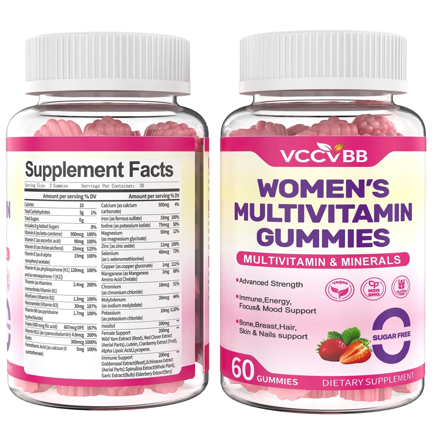 VCCVBB All-in-One Women's Multivitamin Gummies with Complete Vitamin & Mineral Complex, Herbal Blends for Energy, Overall Health VCCVBB