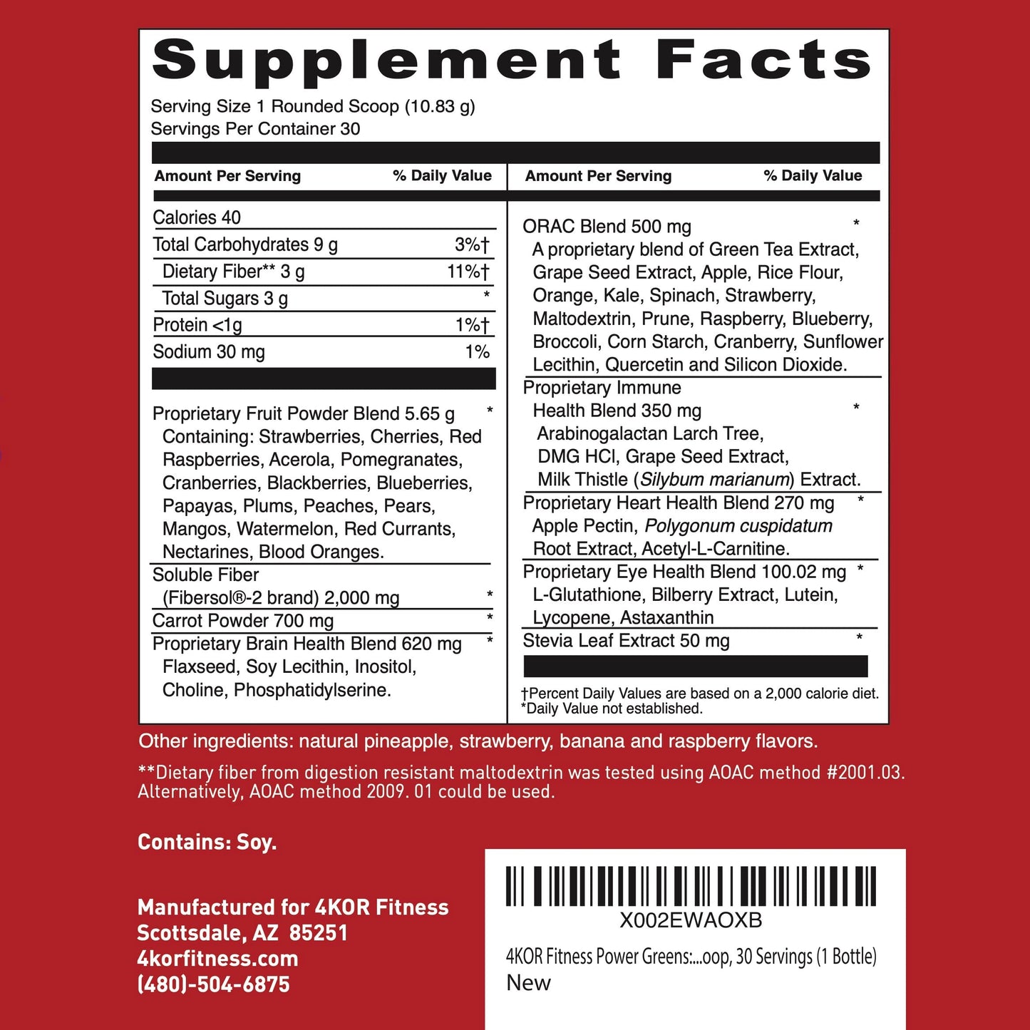 4KOR Fitness Power Reds & Greens: an Energizing Greens Drink Made up of Antioxidant-Rich Superfoods, Gluten-Free and Vegetarian, 30 Servings (1 Bottle) 4KOR FitnessBuy Supplements Australia