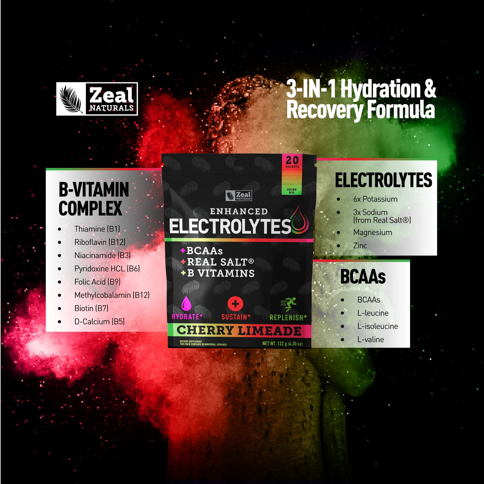 Enhanced Powder Stick Packs (Cherry Limeade- 20 Packets) Sugar Free + BCAA B Zeal NaturalsBuy Supplements Australia