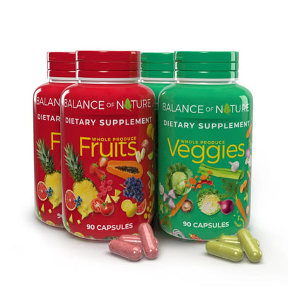Balance of Nature Fruits & Veggies Supplements - Whole Fruit and Vegetable Ingredients for Women, Men, and Kids - 90 Fruits Capsules, 90 Veggies Capsules - 2 Sets Balance of Nature