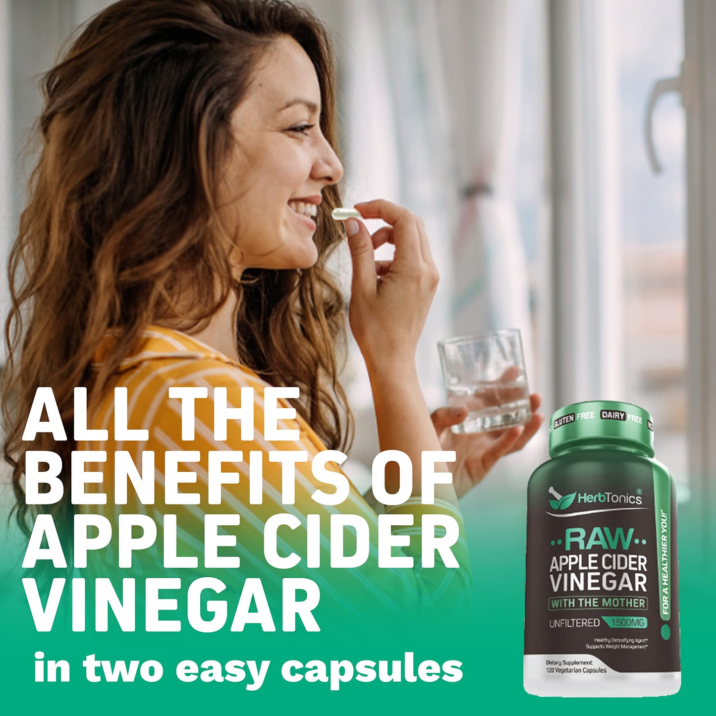 Herbtonics Raw Apple Cider Vinegar Capsules, 1500mg Detox Support (Packaging May Vary), 90 Caps HerbtonicsBuy Supplements Australia