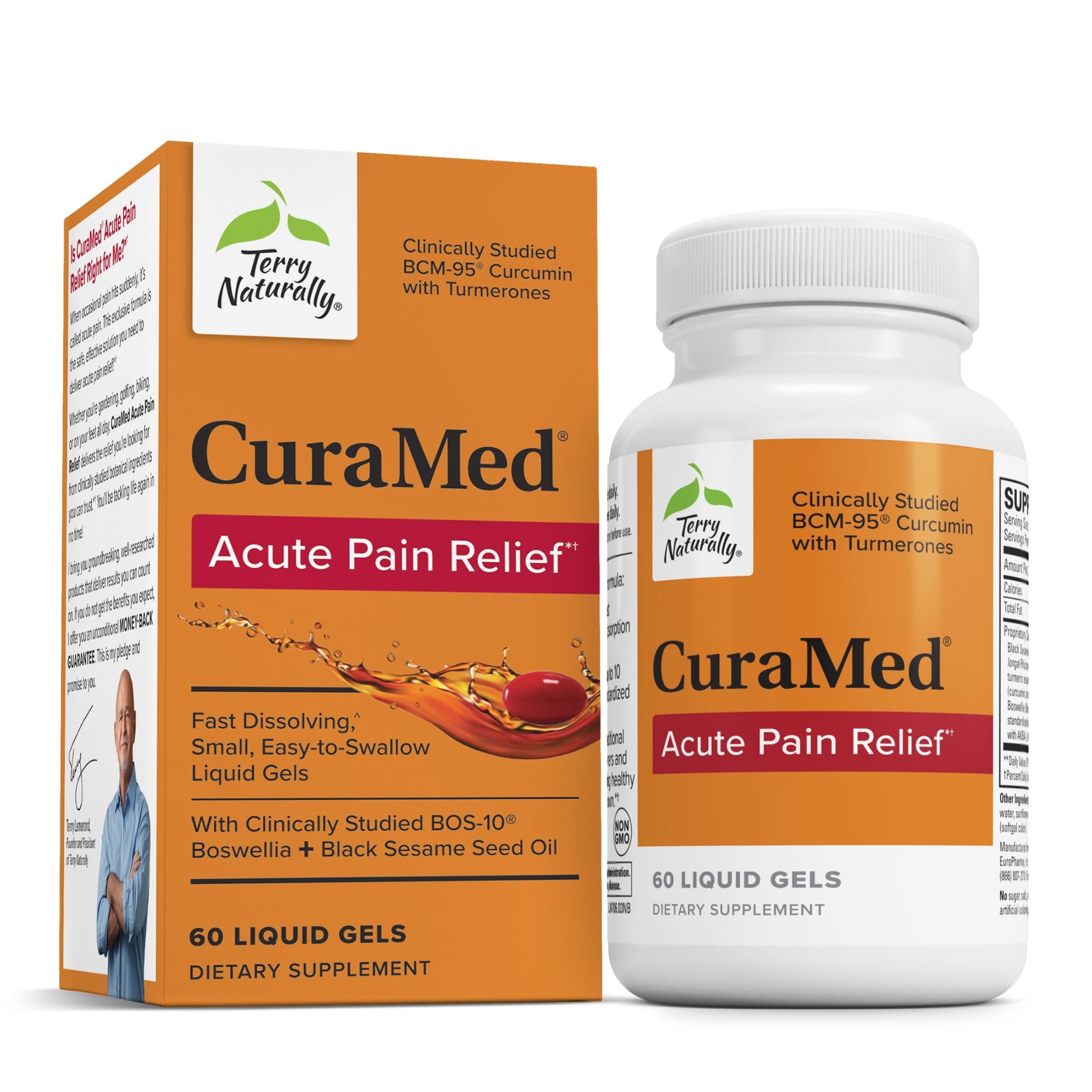 Terry Naturally CuraMed Acute Pain Relief - Supplement with BCM-95 Curcumin & BOS-10 Boswellia - Black Sesame Seed Oil to Support Relief of Occasional Discomfort - 60 Liquid Gels Terry NaturallyBuy Supplements Australia