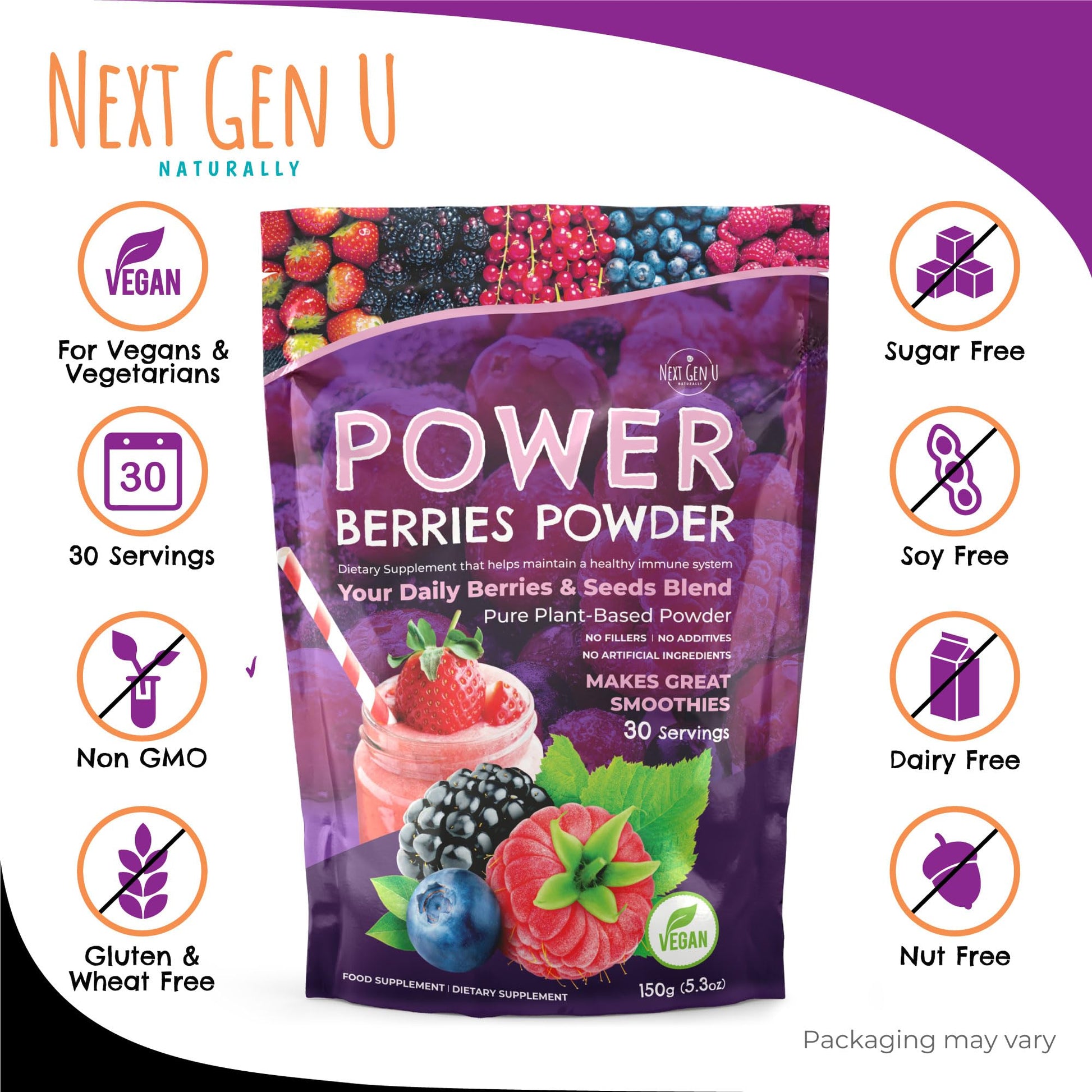 Super Berry Powder - 150g - Immune Support - Food Supplement - Superfood Berries - Smoothie Mix for Shakes - Healthy Boost for Detox Juice Beverages or Any Drink - by NextGenU NGU Next Gen UBuy Supplements Australia