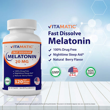 Vitamatic 2 Pack Melatonin 20mg Fast Dissolve 120 Tablets - Natural Berry VitamaticBuy Supplements Australia