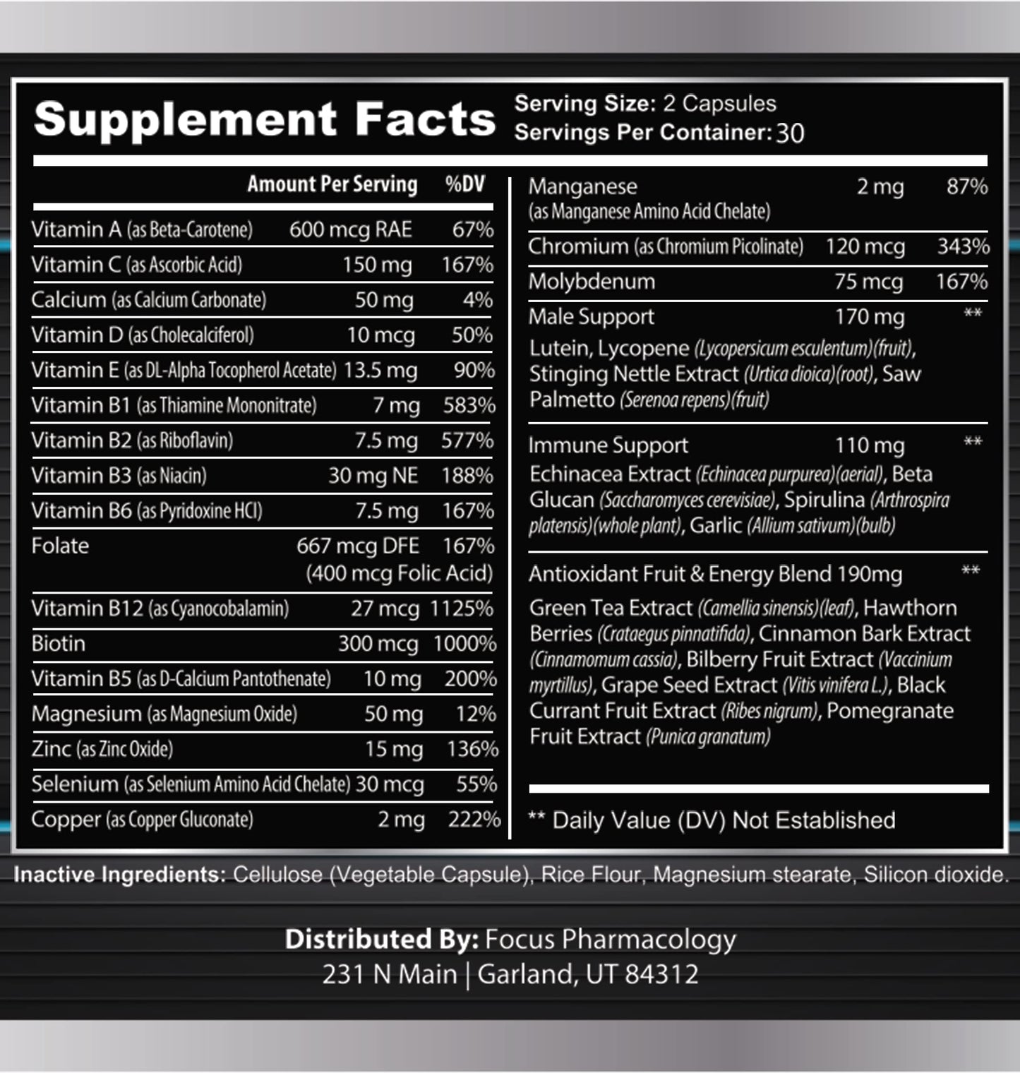 Focus Pharmacology Men's Daily Super Multi-Vitamin for Men - 60 Ct Blend of Vitamins, Minerals, Plus Herbs for Prostate Health and General Energy/Focus Focus PharmacologyBuy Supplements Australia