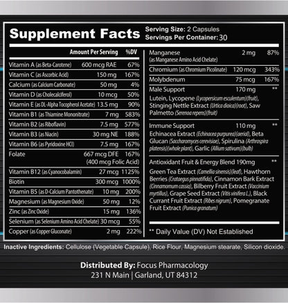 Focus Pharmacology Men's Daily Super Multi-Vitamin for Men - 60 Ct Blend of Vitamins, Minerals, Plus Herbs for Prostate Health and General Energy/Focus Focus PharmacologyBuy Supplements Australia