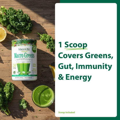 MacroLife Naturals Macro Greens Superfood Powder – 38 Superfoods with Probiotics, Digestive Enzymes & Adaptogens | Non GMO, Vegan, Gluten Free | 18B CFU | 10 oz (30 Servings) MacroLife NaturalsBuy Supplements Australia