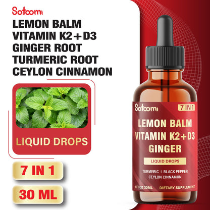 Satoomi 7in1 Lemon Balm Tincture with Vitamin D3, Vitamin K2, Ginger Root, Turmeric, Ceylon Cinnamon and Black Pepper - 1 FL Oz - 60 Day Supply SatoomiBuy Supplements Australia
