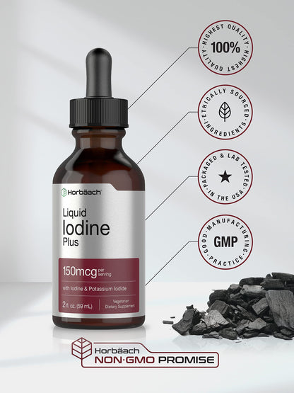 Liquid Iodine Solution Drops | 2 fl oz | 150 mcg | Iodine & Potassium Iodide Supplement HorbäachBuy Supplements Australia