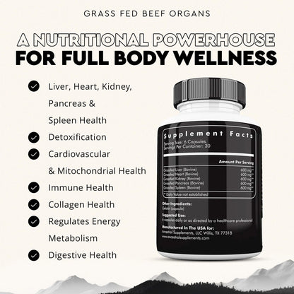 Ancestral Supplements Grass Fed Beef Organ Supplement, Supports Whole Body Wellness with Proprietary Blend of Liver, Heart, Kidney, Pancreas, Spleen, Freeze-Dried Beef, Non-GMO, 180 Capsules Ancestral SupplementsBuy Supplements Australia