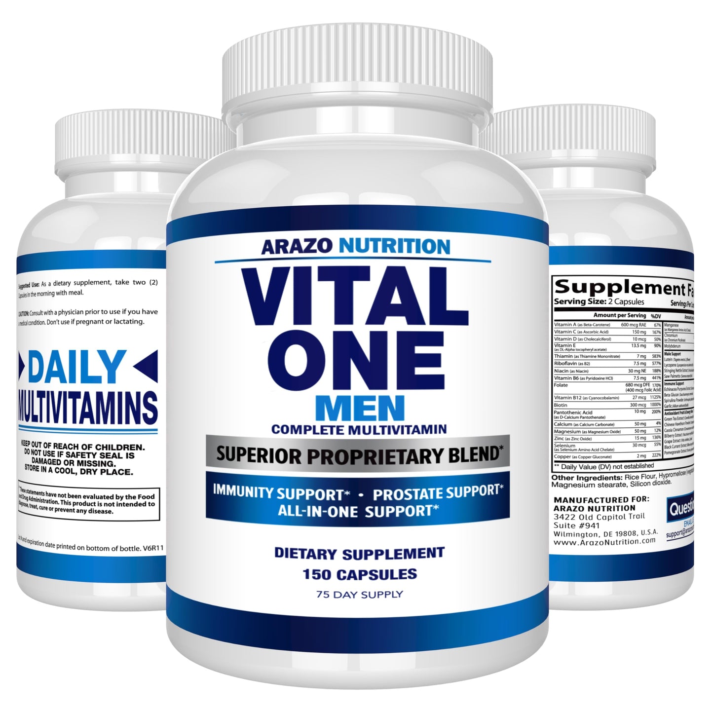 Arazo Nutrition Vital One Multivitamin for Men – Daily Wholefood Supplement - 150 Vegan Arazo NutritionBuy Supplements Australia