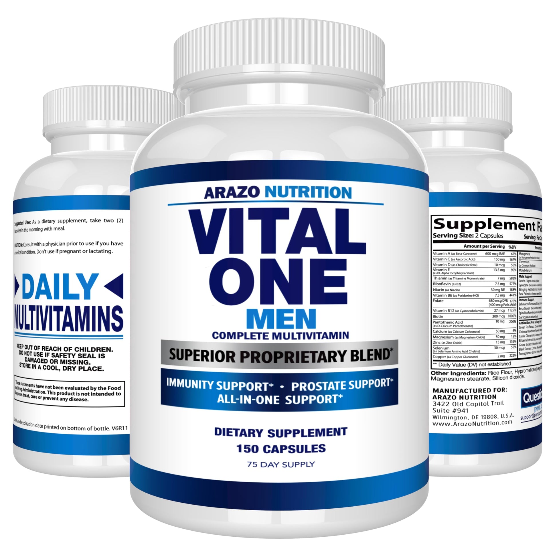 Arazo Nutrition Vital One Multivitamin for Men – Daily Wholefood Supplement - 150 Vegan Arazo NutritionBuy Supplements Australia