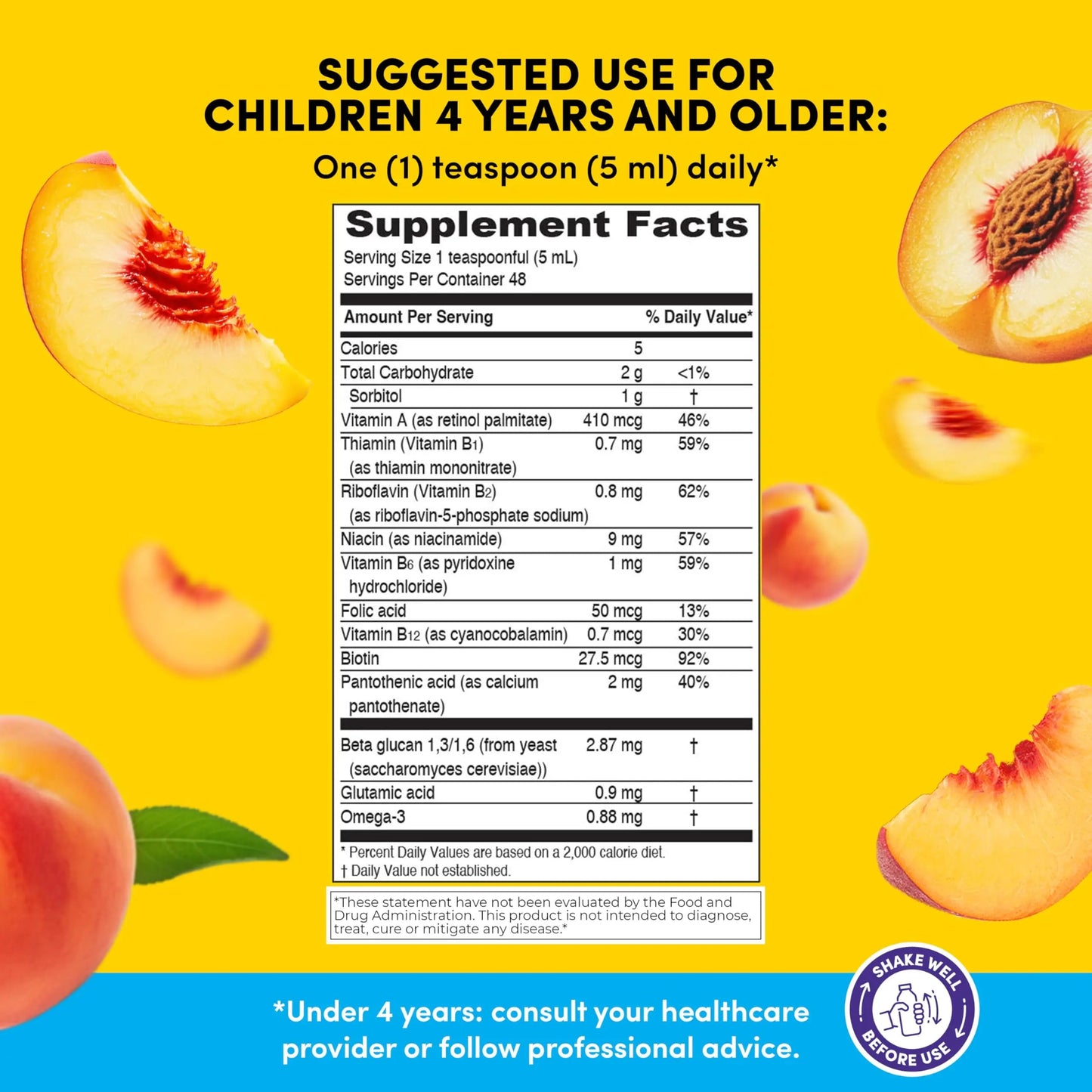 GirafKids Liquid Multivitamin for Kids Ages 4+, 8oz - Daily Child Vitamins with Biotin, Vitamin A, B Complex, Folic Acid, Omega-3 & Beta Glucan PHARMADEL