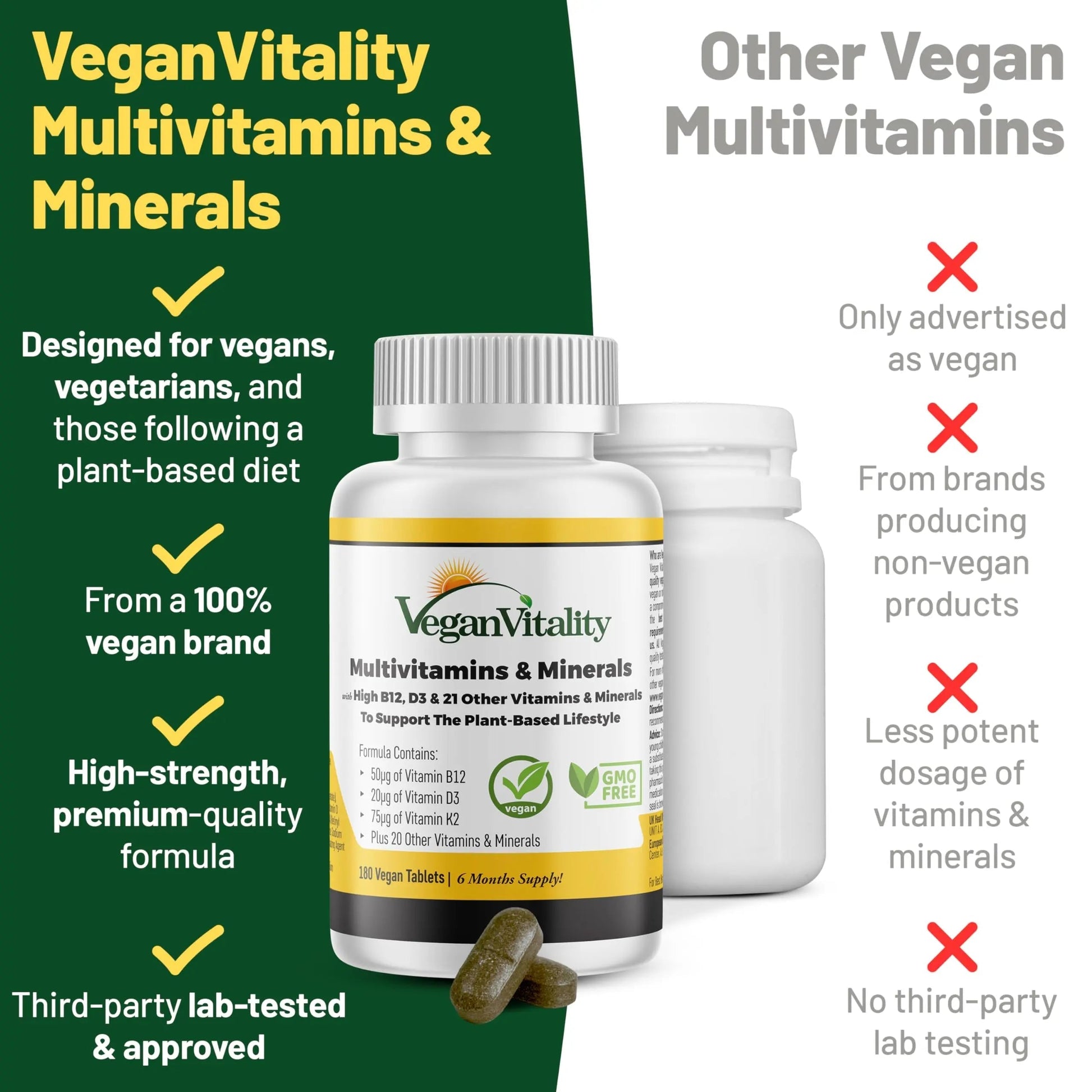 Vegan Vitality Immunity Booster Bundle 6 Months - Vegan Multivitamins and Vegan Omega 3 Algae Oil. High Strength Plant Based Formula for Immunity Vegan VitalityBuy Supplements Australia