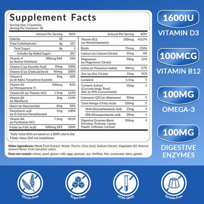 WEEVIT Mens Multivitamins Gummies, Omega 3, CoQ10, Turmeric, Lycopene, Digestive Enzymes, Daily Mens Vitamins A C D E B6 B12 WEEVIT