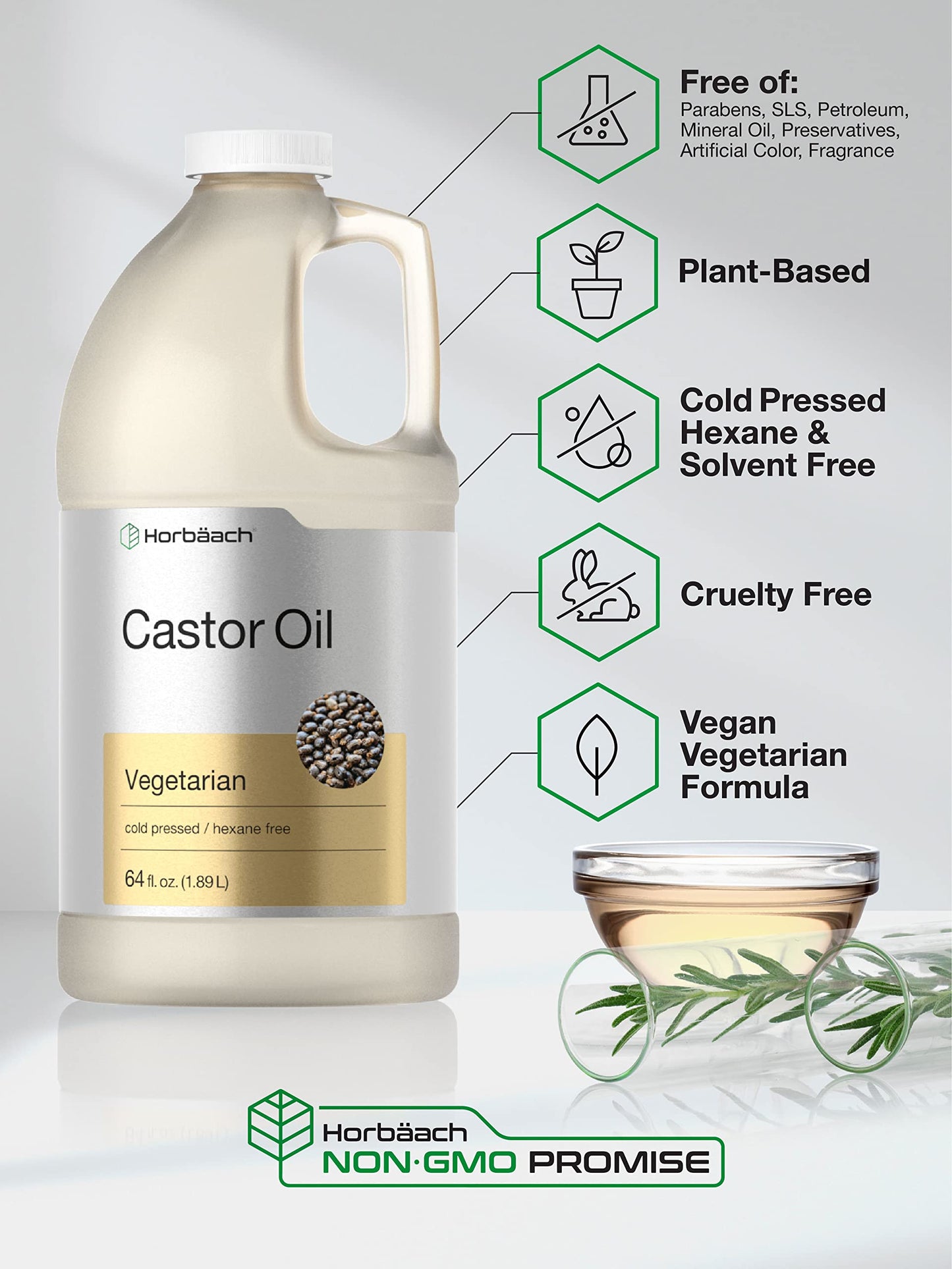 Castor Oil 64oz | for Hair Health, Eyelashes & Eyebrows | Hexane Free & Cold Pressed HorbäachBuy Supplements Australia