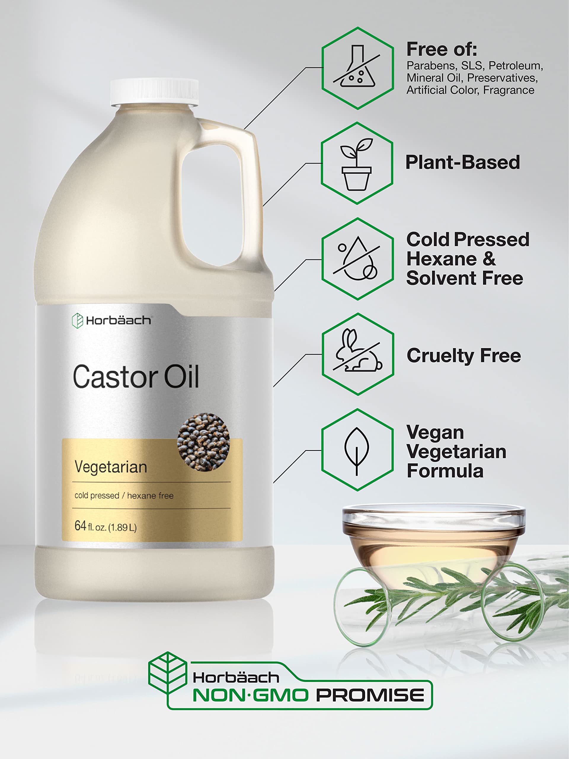 Castor Oil 64oz | for Hair Health, Eyelashes & Eyebrows | Hexane Free & Cold Pressed HorbäachBuy Supplements Australia