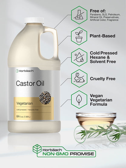 Castor Oil 64oz | for Hair Health, Eyelashes & Eyebrows | Hexane Free & Cold Pressed HorbäachBuy Supplements Australia