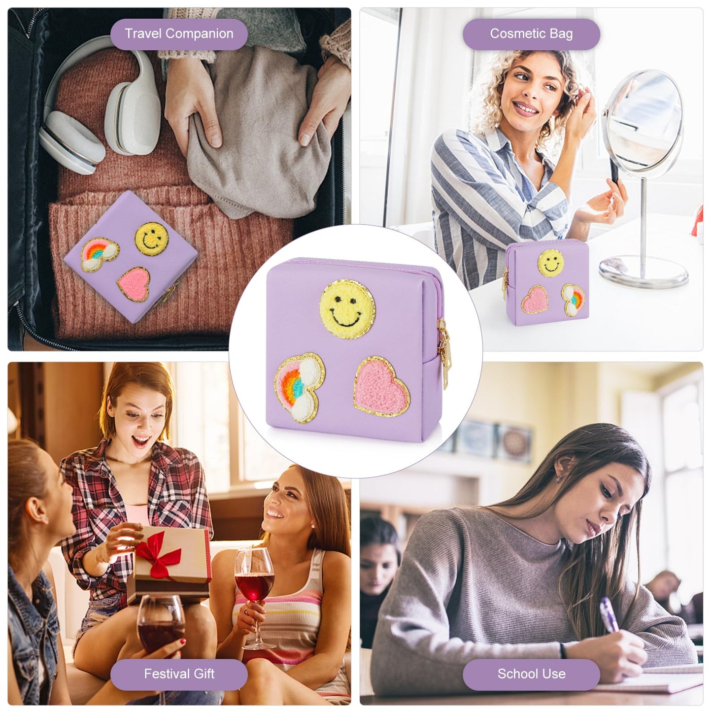 Preppy Patch Period Bag for Teen Aged Girls, Sanitary Napkin Storage Bag, Functional PU Leather Sanitary airogymBuy Supplements Australia