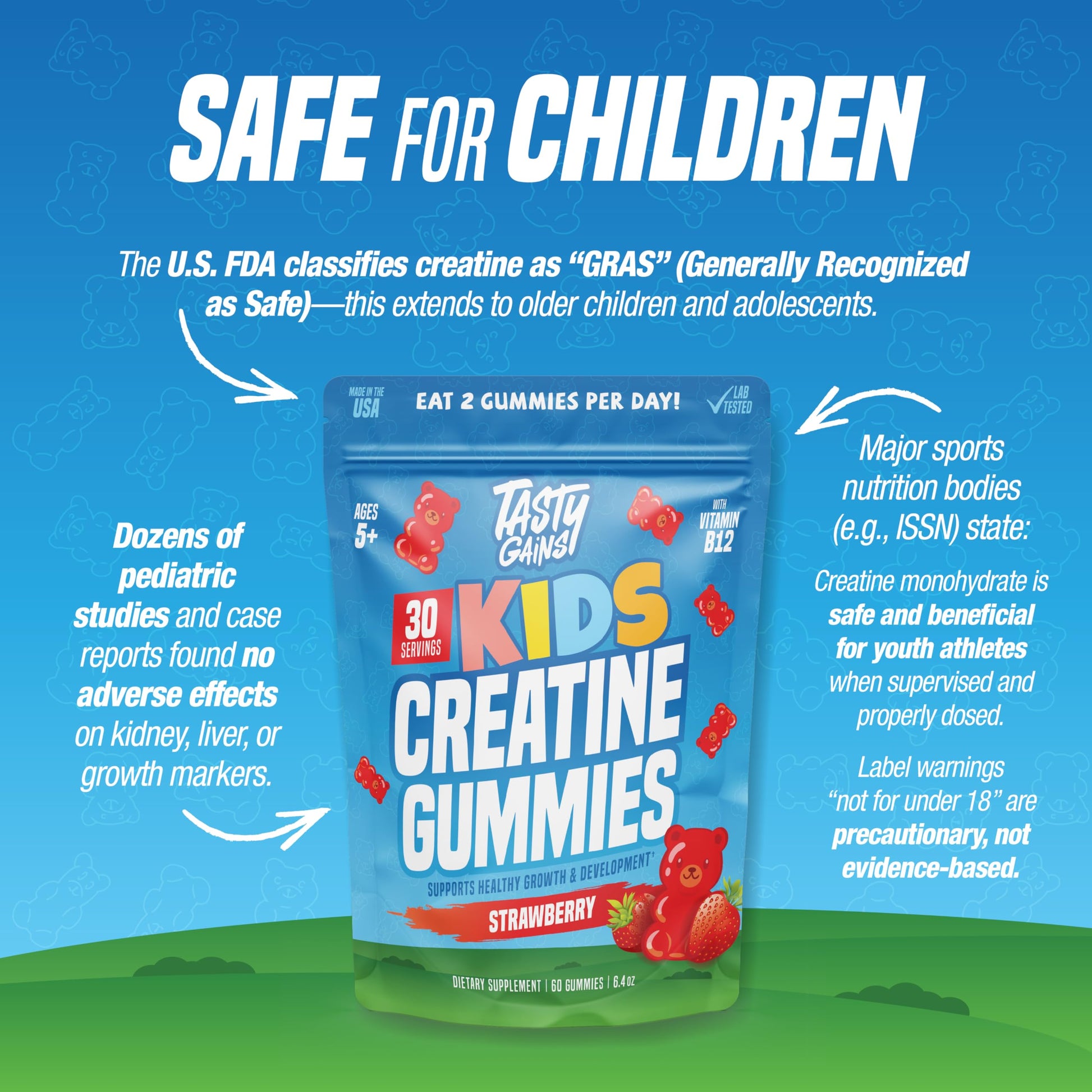 TASTY GAINS Kids & Teen Creatine Gummies with Vitamin B12 for Growth Support, Easy Chew Daily Supplement, Gummy Vitamins for Kids and Teens, Ages 5+ TASTY GAINSBuy Supplements Australia
