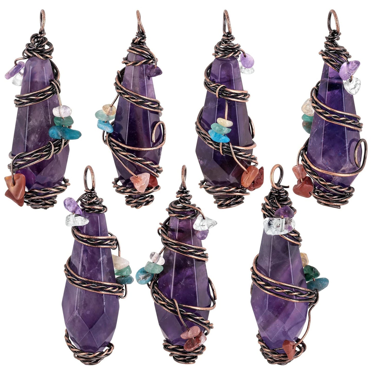 Nupuyai Wire Wrapped 7 Chakra Crystal Stone Pendant Necklace for Women Men, Handmade Faceted NupuyaiBuy Supplements Australia