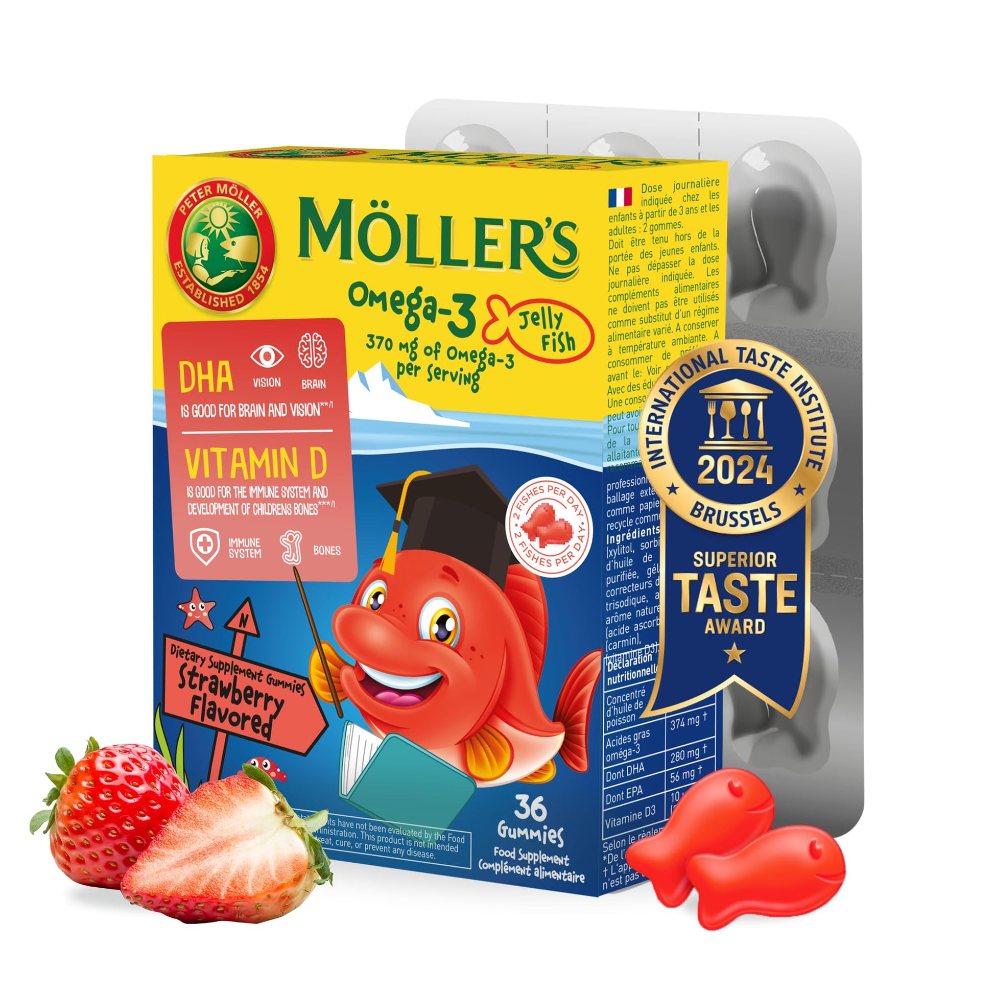 MÖLLER'S Omega 3 Capsules, Natural Fish Oil Omega3 for Kids with DHA and EPA, No Gluten, Lactose or Added Sugar & Easy to Chew, Strawberry Flavor, 36 Capsules MÖLLER'SBuy Supplements Australia