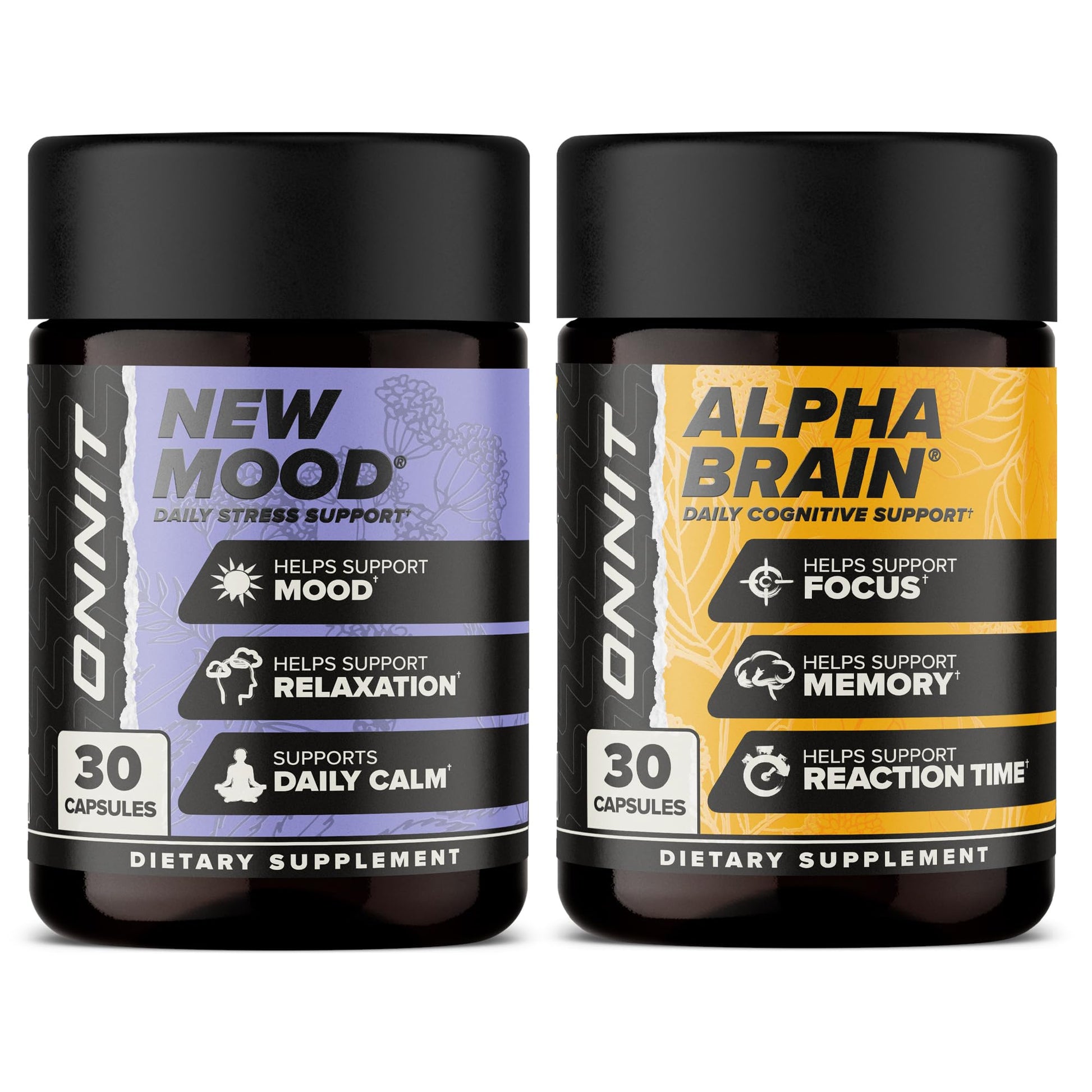 ONNIT Cognitive & Mood Support Bundle: Alpha Brain Nootropic Capsules (30 Count) + New Mood Stress Support Capsules (30 Count), IGEN Non-GMO Tested Focus, Mental Clarity, Relaxation & Sleep, 2 Pack ONNITBuy Supplements Australia