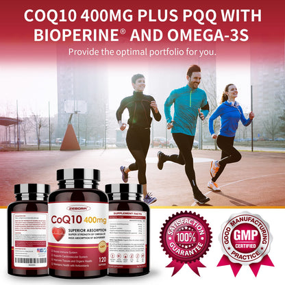 CoQ10-400mg-Softgels with PQQ, BioPerine & Omega-3, Coenzyme Q10(Ubiquinone) ZEBORABuy Supplements Australia