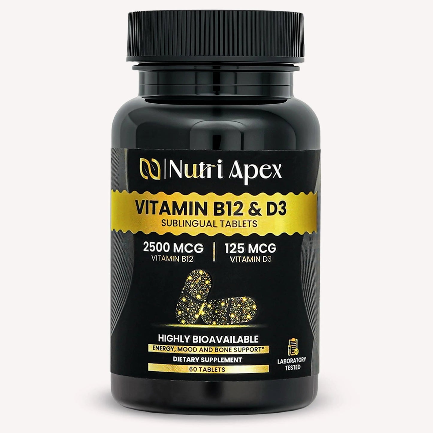 Nutri Apex Vitamin B12 & D3 Sublingual Tablets - 2500 mcg B12 & 125 mcg (5000 IU) D3 - Highly Bioavailable for Energy, Mood & Bone Health - Lab-Tested Nutri ApexBuy Supplements Australia