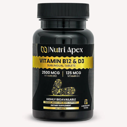 Nutri Apex Vitamin B12 & D3 Sublingual Tablets - 2500 mcg B12 & 125 mcg (5000 IU) D3 - Highly Bioavailable for Energy, Mood & Bone Health - Lab-Tested Nutri ApexBuy Supplements Australia