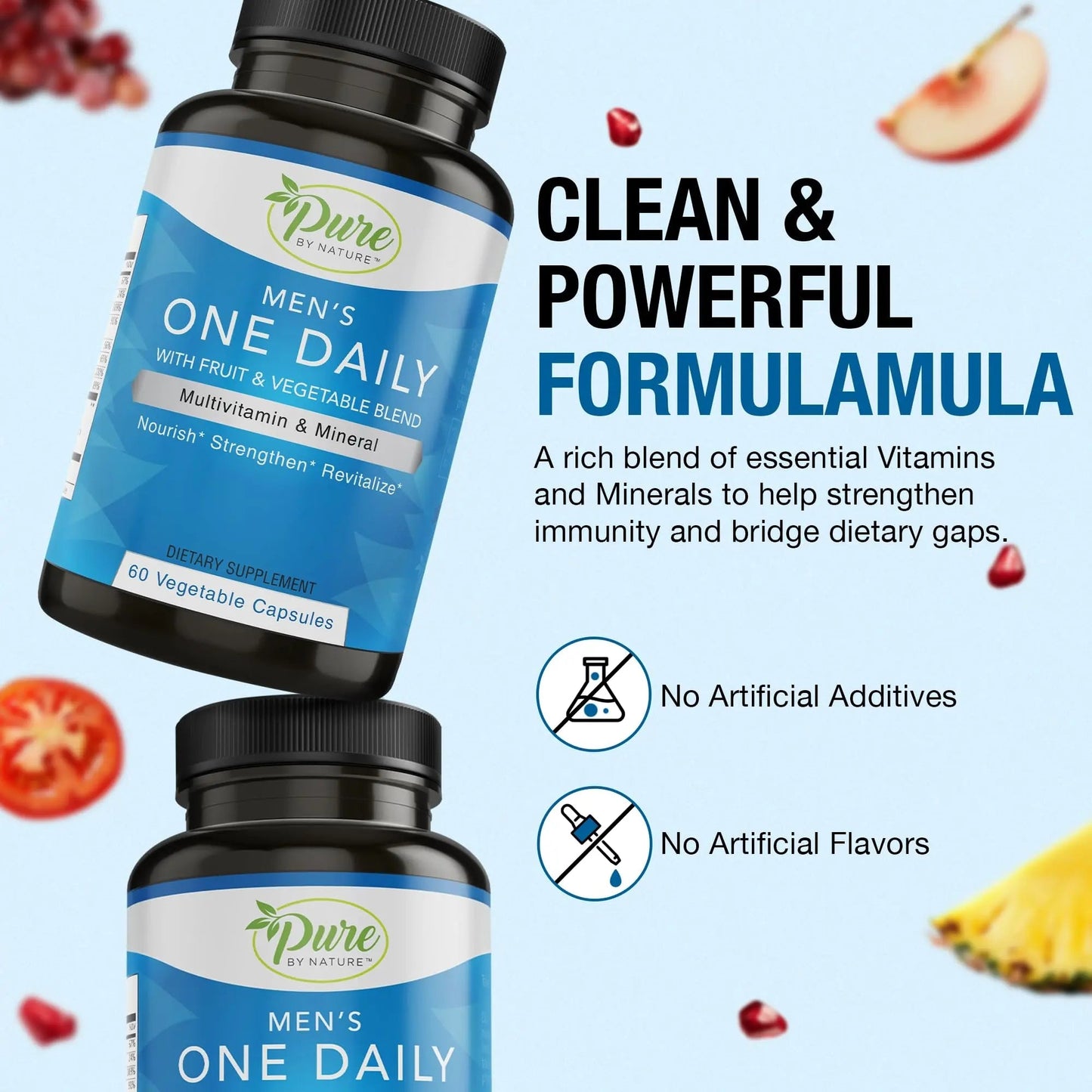 Pure By Nature One-Daily Multivitamin for Men, Immune Support Supplement with Non-GMO Ingredient, Vitamin & Minerals for Energy, 60 Veggie Capsules Pure By NatureBuy Supplements Australia