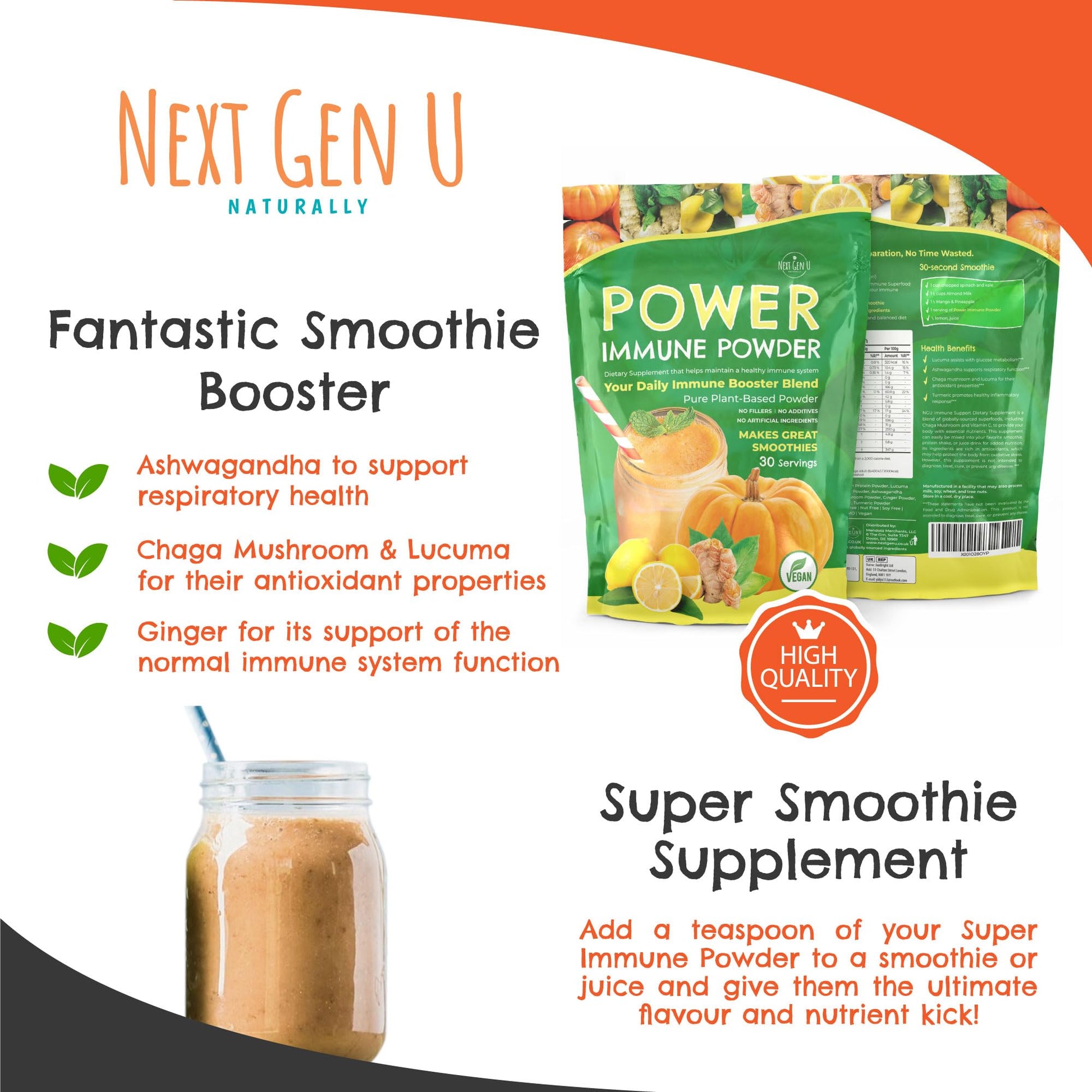 Immune Support - Supplement Powder 150g - Superfood Booster for Adults - Natural Immunity Defense - Daily Drink Mix for Women & Men - Plant Based, Vegan & Gluten Free Smoothie Boost by NextGenU NGU Next Gen UBuy Supplements Australia