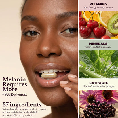 TODICAMP Melanin-Rich Physiology Women's Wellness Formula with 37 Active Ingredients - Daily Multivitamin for Women Hormone Balance, Energy Vitamins for Women, Biotin Supplement for Hair Skin & Nails TODICAMPBuy Supplements Australia