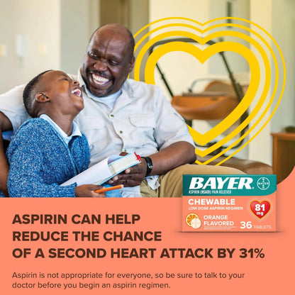Bayer Aspirin Low Dose 81 mg Chewable Tablets, Pain Reliever, Orange Flavored, 216 Tablets (6 Pack) BayerBuy Supplements Australia