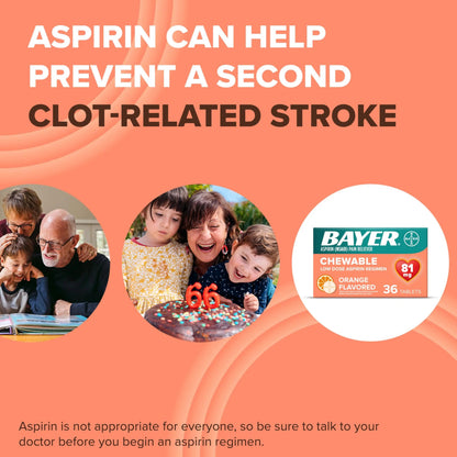 Bayer Aspirin Low Dose 81 mg Chewable Tablets, Pain Reliever, Orange Flavored, 216 Tablets (6 Pack) BayerBuy Supplements Australia