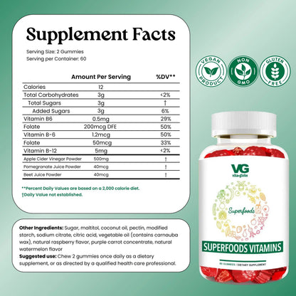 VITA GLOBE Superfood Gummy Vitamins – Immune Health & Antioxidant Support – Daily Wellness Gummies for Adults & Kids – Vegan VITA GLOBE